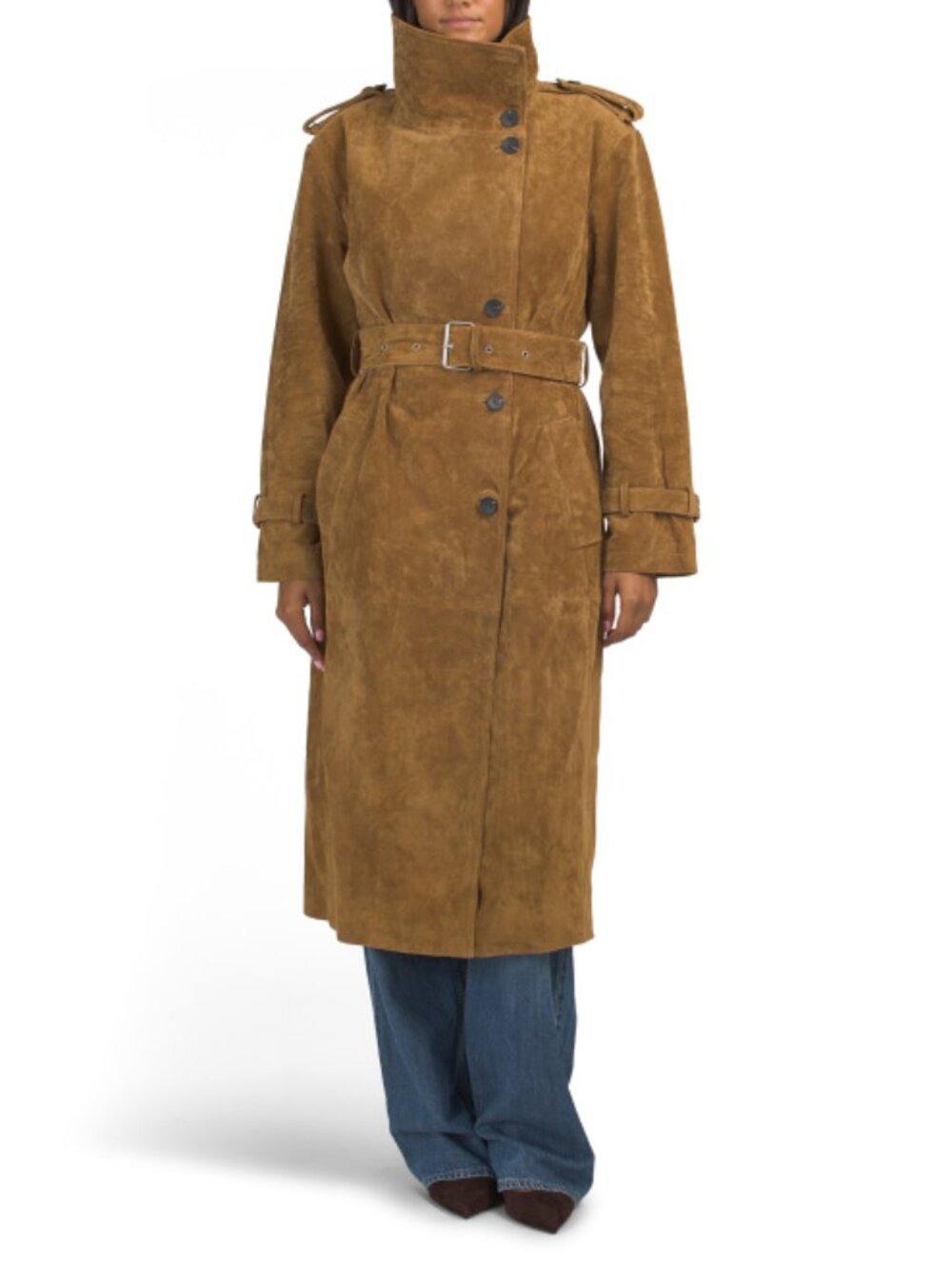 7 FOR ALL MANKIND Suede Funnel Neck Slouchy Trench Coat